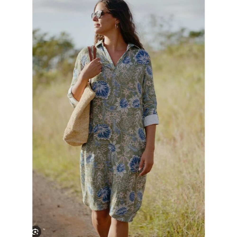 Rip Skirt Hawaii Travel Dress Womens Large Long La Boheme‎ Olive Beach Gauze